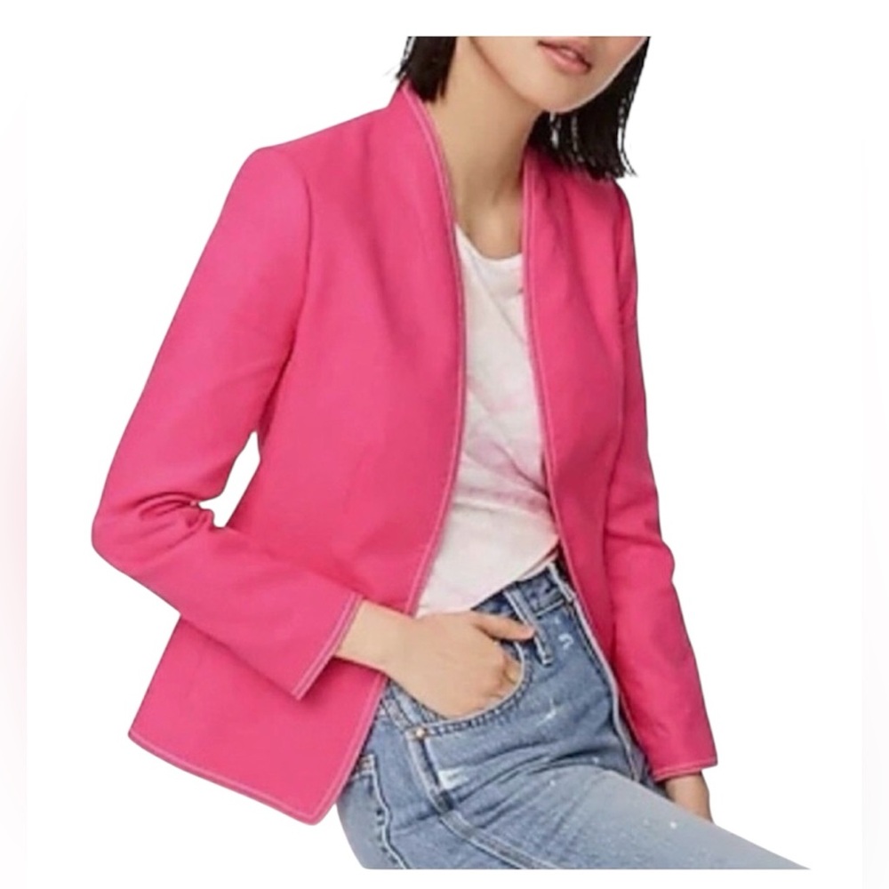 J.Crew Hot Pink Linen Blend Open Front Blazer Jacket Barbiecore Size 8